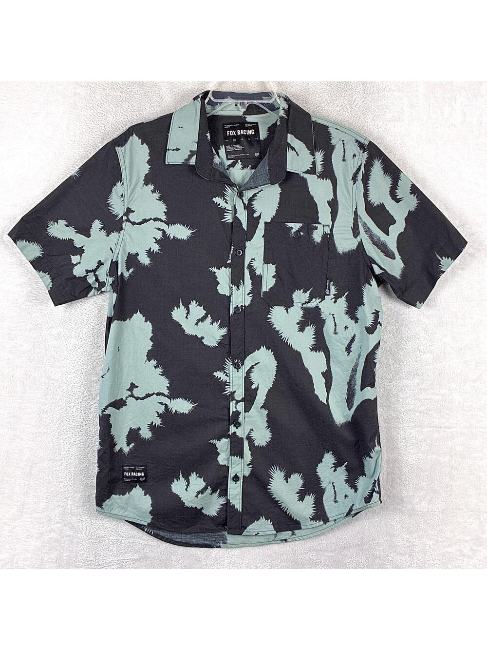 Fox Racing Camp Shirt Mens M Black Teal Greenhorn Desert Camo Preppy Summer